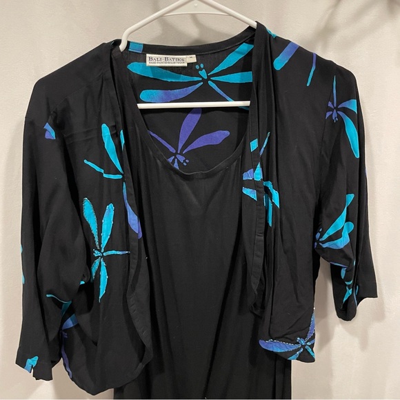 Cute Y2K tropical whimsigoth dragonfly sleeveless dress and beaded jacket batik - Picture 2 of 12